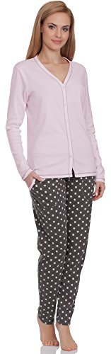 Schlafanzug Damen Pyjama Set - Knopfleiste | Lang Zweiteilige Nachtwäsche Sleepwear Schlafanzughose PJ Set mit Langarm Shirt Hausanzug von Italian Fashion