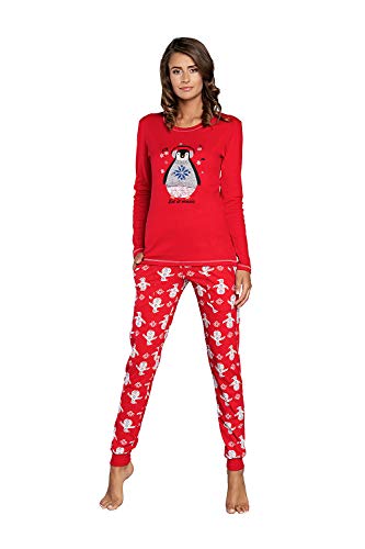 Italian Fashion Damen Schlafanzug aus Baumwolle, Ladies’ Pyjama Set Long-Sleeved, Checked Pyjama Set, Night Wear, Soft and warm (L, Rot/Muster) von Italian Fashion