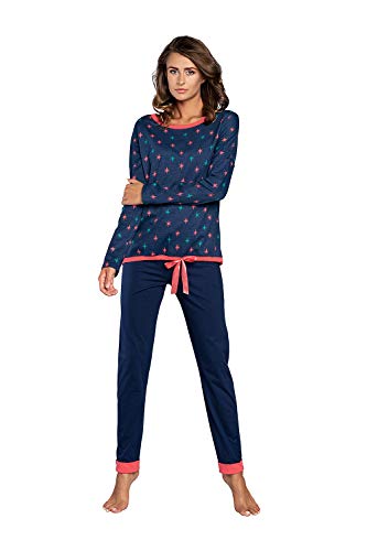 Italian Fashion IF Damen Schlafanzug aus Baumwolle, Ladies’ Pyjama Set Long-Sleeved, Checked Pyjama Set, Night Wear, Soft and warm (M, Marine/Rosa) von Italian Fashion IF