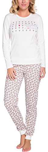 Italian Fashion Schlafanzug Damen Lang | Pyjama Damen Lang Baumwolle | Softes Schlafanzüge | Zweiteiliger Frauen Pyjama Set für den Winter | Warmer Nachtwäsche mit Herzmuster S-XXL von Italian Fashion