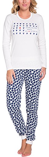 Italian Fashion Schlafanzug Damen Lang | Pyjama Damen Lang Baumwolle | Softes Schlafanzüge | Zweiteiliger Frauen Pyjama Set für den Winter | Warmer Nachtwäsche mit Herzmuster S-XXL von Italian Fashion