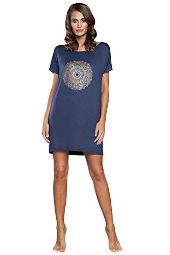 Italian Fashion IF Damen Stillnachthemd aus Viskose | Damen Kurzarm Still-Nachthemd Schöne Knielang Stillkleid Umstandsmode Sommerkleid Nachtwäsche (Blau/L) von Italian Fashion