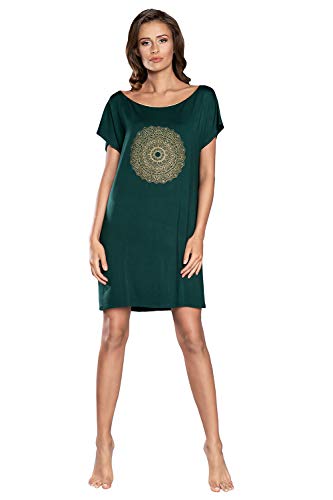 Italian Fashion IF Damen Stillnachthemd aus Viskose | Damen Kurzarm Still-Nachthemd Schöne Knielang Stillkleid Umstandsmode Sommerkleid Nachtwäsche (Grün/XL) von Italian Fashion IF