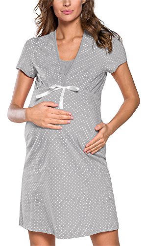 Italian Fashion Nachthemd Stillen | Softes Geburtshemd | Nachthemd Damen mit Schleife | Bequem Stillkleid | Stillpyjama Damen | Still Nachtwäsche Frauen Geburt Set S-XXL von Italian Fashion