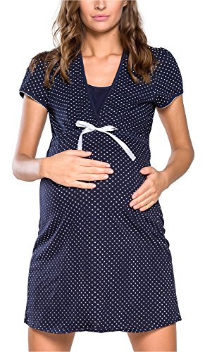 Italian Fashion Nachthemd Stillen | Softes Geburtshemd | Nachthemd Damen mit Schleife | Bequem Stillkleid | Stillpyjama Damen | Still Nachtwäsche Frauen Geburt Set S-XXL von Italian Fashion