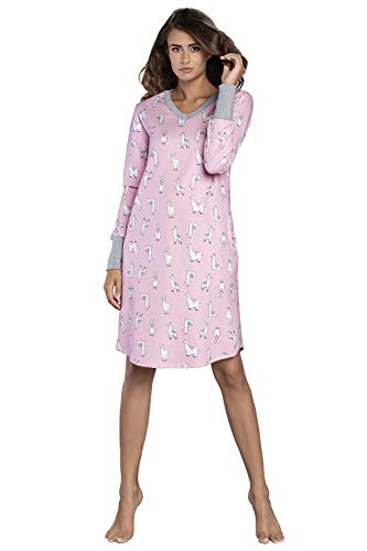 Italian Fashion IF Damen warme Nachthemd Nachtwäsche aus Baumwolle Rundhals Lässige Schlafhemd Sleepshirt Sleepwear Schlafanzug Model Herbst und Winter 2021 (L, Rosa/Melange) von Italian Fashion IF