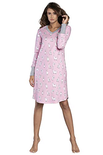 Italian Fashion Damen warme Nachthemd Nachtwäsche aus Baumwolle Rundhals Lässige Schlafhemd Sleepshirt Sleepwear Schlafanzug Model Herbst und Winter 2021 (M, Rosa/Melange) von Italian Fashion