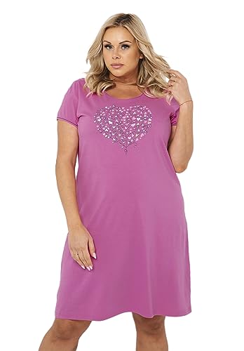 Italian Fashion IF Ontega Damen kurzes Nachthemd Kurzarm aus 100% Baumwolle,rosa mit Herz, Gr. XXL von Italian Fashion IF