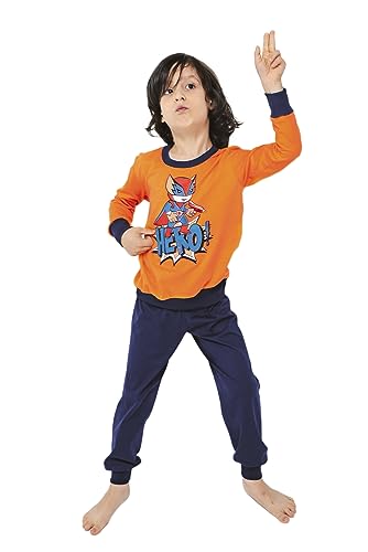 Italian Fashion IF Remek Jungen moderner Pyjama 100% Baumwolle Langarm, Schlafanzug Orange/Blau, Gr. 6 Jahre (110-116) von Italian Fashion IF