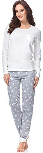 Italian Fashion IF Schlafanzug Damen Pyjama Set Frühling Nachtwäsche Zweiteiliger Hausanzug Langarm 2021 (L, Ecru/Melange) von Italian Fashion IF