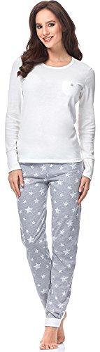 Italian Fashion Schlafanzug Damen Lang | Pyjama Damen Lang Baumwolle | Softes Schlafanzüge | Zweiteiliger Frauen Pyjama Set für den Winter | Warmer Nachtwäsche mit Sternmuster S-XXL von Italian Fashion