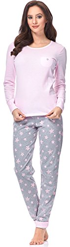 Italian Fashion Schlafanzug Damen Lang | Pyjama Damen Lang Baumwolle | Softes Schlafanzüge | Zweiteiliger Frauen Pyjama Set für den Winter | Warmer Nachtwäsche mit Sternmuster S-XXL von Italian Fashion