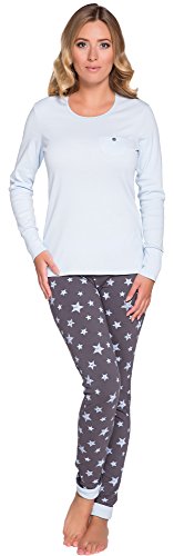 Italian Fashion Schlafanzug Damen Lang | Pyjama Damen Lang Baumwolle | Softes Schlafanzüge | Zweiteiliger Frauen Pyjama Set für den Winter | Warmer Nachtwäsche mit Sternmuster S-XXL von Italian Fashion