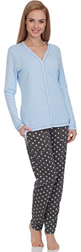 Italian Fashion IF Schlafanzug Damen Pyjama Set - Knopfleiste | Lang Zweiteilige Nachtwäsche Sleepwear Schlafanzughose PJ Set mit Langarm Shirt Hausanzug von Italian Fashion IF