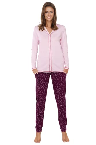 Italian Fashion IF Schlafanzug Damen Pyjama Set - Knopfleiste | Lang Zweiteilige Nachtwäsche Sleepwear Schlafanzughose PJ Set mit Langarm Shirt Hausanzug von Italian Fashion IF