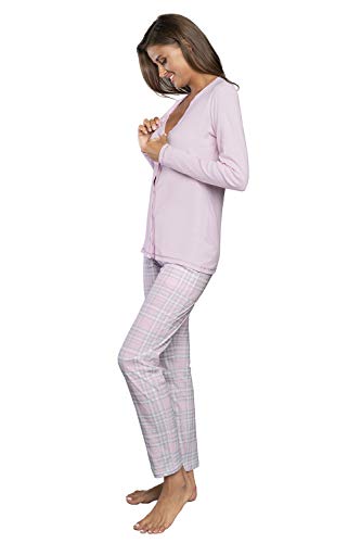 Schlafanzug Damen Pyjama Set - Knopfleiste | Lang Zweiteilige Nachtwäsche Sleepwear Schlafanzughose PJ Set mit Langarm Shirt Hausanzug von Italian Fashion