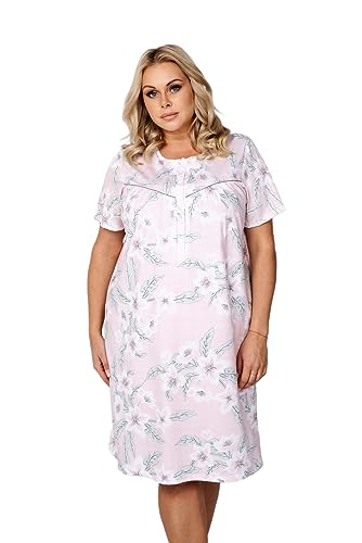 Italian Fashion IF Surfinia Damen knielanges Nachthemd Kurzarm 100% Baumwolle, rosa Blumen, Gr. XXL von Italian Fashion IF