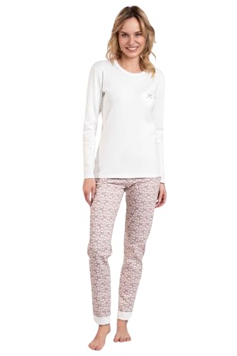 Italian Fashion Schlafanzug Damen Lang | Pyjama Damen Lang Baumwolle | Softes Schlafanzüge für Frauen | Zweiteiliger Frauen Pyjama Set für den Winter | Warmer Nachtwäsche S-XXL von Italian Fashion