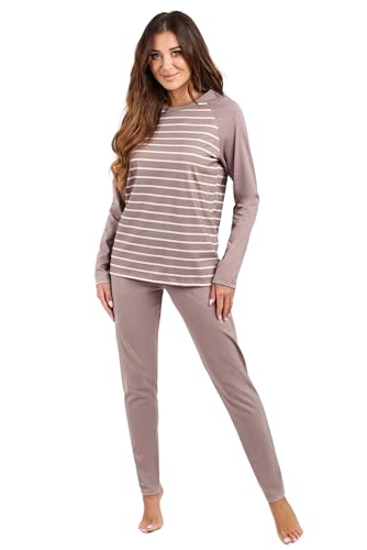Italian Fashion Schlafanzug Damen Lang | Pyjama Damen Lang Baumwolle | Softes Schlafanzüge für Frauen | Zweiteiliger Frauen Pyjama Set | Warmer Nachtwäsche | Verschiedene Muster S-XXL von Italian Fashion