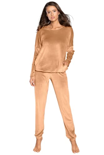 Italian Fashion Hausanzug Damen Kuschelig | Fleece Schlafanzug Damen mit Kuschelhose | Stilvolle Frauen Hausanzug 2-Teilig | Softes und Warmer Lounge Set S-XXL von Italian Fashion
