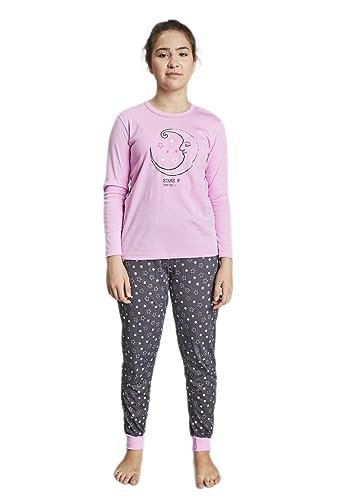 Italian Fashion IF Antilia Mädchen moderner Pyjama 100% Baumwolle Langarm, Schlafanzug Rosa/Grau, Gr. 2 Jahre (86-92) von Italian Fashion