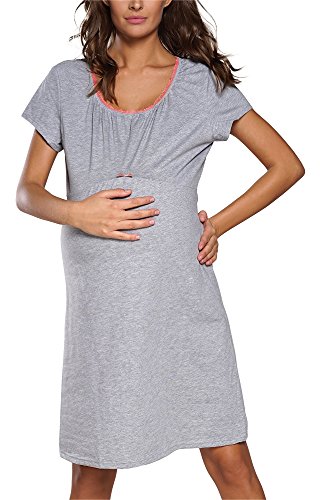 Italian Fashion Nachthemd Stillen | Softes Geburtshemd | Nachthemd Damen mit Rundem Ausschnitt | Bequem Stillkleid | Stillpyjama Damen | Still Nachtwäsche Frauen Geburt Set S-XXL von Italian Fashion
