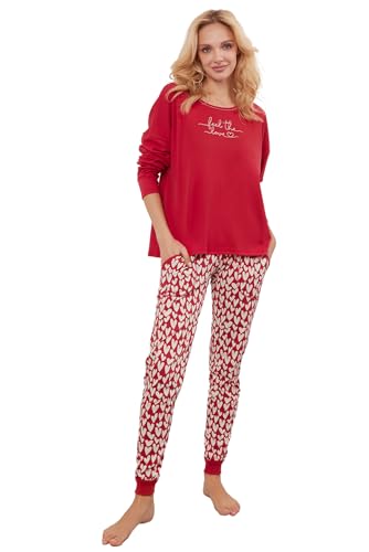 Italian Fashion Schlafanzug Damen Lang | Pyjama Damen Lang Baumwolle | Softes Schlafanzüge | Zweiteiliger Frauen Pyjama Set für den Winter | Warmer Nachtwäsche mit Herzmuster S-XXL von Italian Fashion