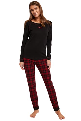 Italian Fashion Schlafanzug Damen Lang | Pyjama Damen Lang Baumwolle | Softes Schlafanzüge | Zweiteiliger Frauen Pyjama Set für den Winter | Warmer Nachtwäsche mit Karomuster S-XXL von Italian Fashion