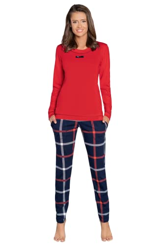 Italian Fashion Schlafanzug Damen Lang | Pyjama Damen Lang Baumwolle | Softes Schlafanzüge | Zweiteiliger Frauen Pyjama Set für den Winter | Warmer Nachtwäsche mit Karomuster S-XXL von Italian Fashion