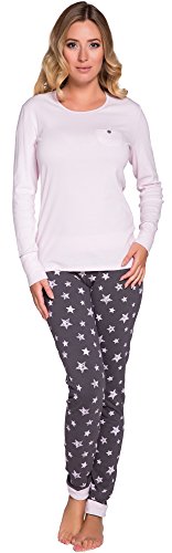 Italian Fashion Schlafanzug Damen Lang | Pyjama Damen Lang Baumwolle | Softes Schlafanzüge | Zweiteiliger Frauen Pyjama Set für den Winter | Warmer Nachtwäsche mit Sternmuster S-XXL von Italian Fashion