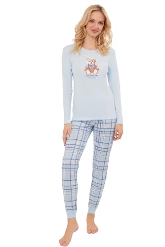 Italian Fashion Schlafanzug Damen Lang | Pyjama Damen Lang Baumwolle | Softes Schlafanzüge für Frauen | Zweiteiliger Frauen Pyjama Set für den Winter | Warmer Nachtwäsche S-XXL von Italian Fashion