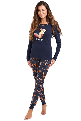 Italian Fashion Schlafanzug Damen Lang | Pyjama Damen Lang Baumwolle | Softes Schlafanzüge für Frauen | Zweiteiliger Frauen Pyjama Set für den Winter | Warmer Nachtwäsche S-XXL von Italian Fashion