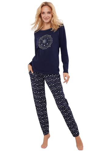 Italian Fashion Schlafanzug Damen Lang | Pyjama Damen Lang Baumwolle | Softes Schlafanzüge für Frauen | Zweiteiliger Frauen Pyjama Set für den Winter | Warmer Nachtwäsche S-XXL von Italian Fashion