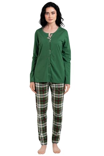 Italian Fashion Schlafanzug Damen Lang | Pyjama Damen Lang Baumwolle | Softes Schlafanzüge mit Knöpfen | Zweiteiliger Frauen Pyjama Set für den Winter | Warmer Nachtwäsche S-XXL von Italian Fashion