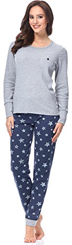 Italian Fashion Schlafanzug Damen Lang | Pyjama Damen Lang Baumwolle | Softes Schlafanzüge | Zweiteiliger Frauen Pyjama Set für den Winter | Warmer Nachtwäsche mit Sternmuster S-XXL von Italian Fashion