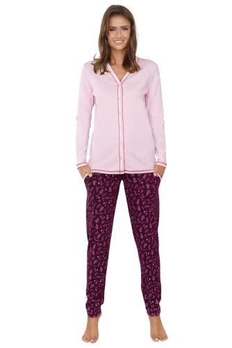 Italian Fashion Schlafanzug Damen Lang | Pyjama Damen Lang Baumwolle | Softes Schlafanzüge mit Knöpfen | Zweiteiliger Frauen Pyjama Set für den Winter | Warmer Nachtwäsche S-XXL von Italian Fashion