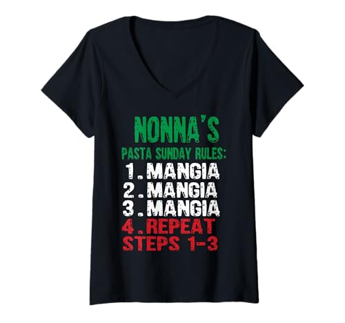 Damen Pasta Sunday Lustig Italienisch Oma Nonna Italien Essen Mangia T-Shirt mit V-Ausschnitt Damen Pasta Sunday Lustig Italienisch Oma Nonna Italien Essen Mangia T-Shirt mit V-Ausschnitt von Italian Food Italian Grandmother Cooking Designs