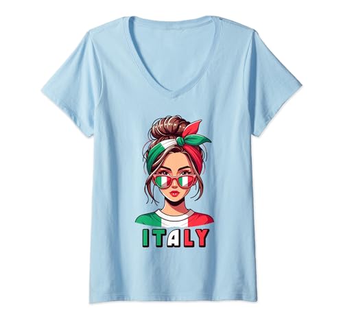 Italien Italienisch Mädchen Italia Mädchen Niedlich Frauen Kinder Mama Frau T-Shirt mit V-Ausschnitt von Italian Girl Italy girls ragazza italiana