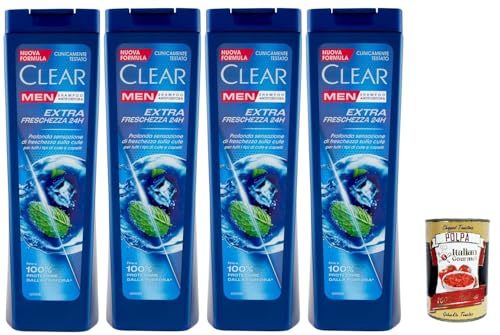 Clear Extra Freschezza 24H Men Shampoo für alle Haar- und Kopfhauttypen - Extra Frische Shampoo 4x 225ml + Italian Gourmet polpa 400g von Italian Gourmet E.R.
