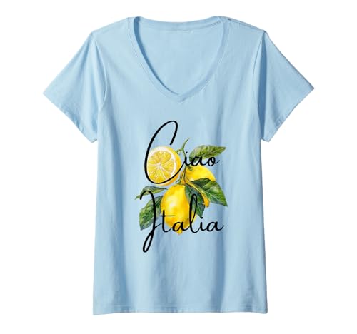 Damen Ciao Italia Lemon Art Italien Italienische Kunst Souvenirs T-Shirt mit V-Ausschnitt Damen Ciao Italia Lemon Art Italien Italienische Kunst Souvenirs T-Shirt mit V-Ausschnitt von Italian Heritage Ciao Italia Designs