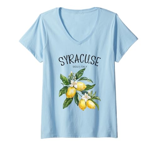 Damen Syracuse Lemon Art Italian Fruit Lover Italy Sizilien Vintage T-Shirt mit V-Ausschnitt Damen Syracuse Lemon Art Italian Fruit Lover Italy Sizilien Vintage T-Shirt mit V-Ausschnitt von Italian Heritage Gifts Syracuse Lovers Travelers