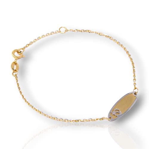 Italian Jewelry and Craftsmanship Armband aus 18 Karat (750) Gold für Babys oder Kinder Unisex mit satiniertem Schild und Marienkäfer aus Weißgold in doppelter Größe verstellbar, Taglia unica, von Italian Jewelry and Craftsmanship