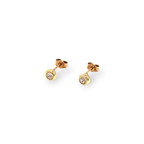 Ohrstecker aus 18 Karat (750) Gelbgold mit rundem Zirkonia für Damen und Herren, Piccola, Edelmetall (18 Karat Gelbgold 0,750), Zirkonia von Italian Jewelry and Craftsmanship