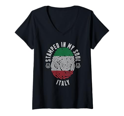 Damen Gestempelt mit My Soul Italien-Flagge, Italienischer Stolz T-Shirt mit V-Ausschnitt Damen Gestempelt mit My Soul Italien-Flagge, Italienischer Stolz T-Shirt mit V-Ausschnitt von Italian Pride Stamped in My Soul Italy