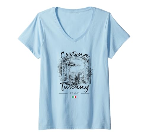 Damen Cortona Toskana Italienische Riviera Italien Flagge T-Shirt mit V-Ausschnitt Damen Cortona Toskana Italienische Riviera Italien Flagge T-Shirt mit V-Ausschnitt von Italian Riviera Cortona Tuscany Lovers Souvenir