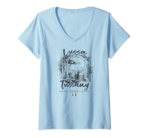 Damen Lucca Toskana Italienische Riviera Italien Flagge T-Shirt mit V-Ausschnitt Damen Lucca Toskana Italienische Riviera Italien Flagge T-Shirt mit V-Ausschnitt von Italian Riviera Lucca Tuscany Lovers Souvenir