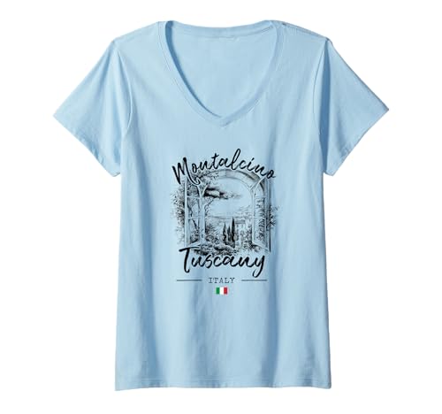 Damen Montalcino Toskana Italienische Riviera Italien Flagge T-Shirt mit V-Ausschnitt Damen Montalcino Toskana Italienische Riviera Italien Flagge T-Shirt mit V-Ausschnitt von Italian Riviera Montalcino Tuscany Lovers Souvenir