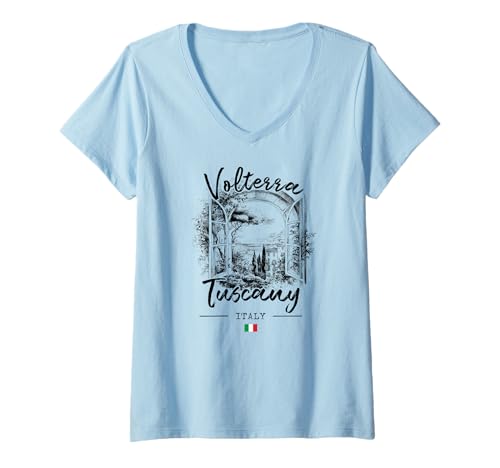 Damen Volterra Toskana Italienische Riviera Italien Flagge Italien T-Shirt mit V-Ausschnitt Damen Volterra Toskana Italienische Riviera Italien Flagge Italien T-Shirt mit V-Ausschnitt von Italian Riviera Volterra Tuscany Lovers Souvenir