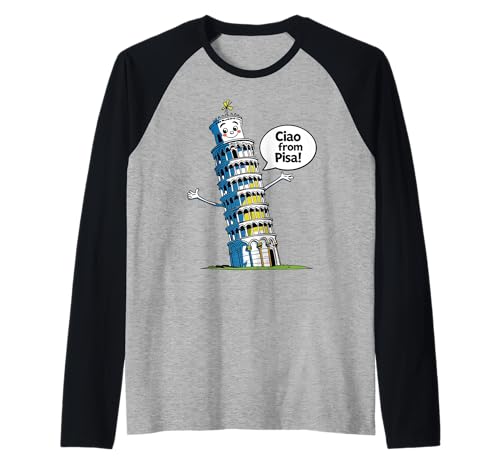 Kinder Italien Schiefer Turm Pisa "Ciao aus Pisa" Mädchen oder Junge Raglan von Italian Souviner Europe Vacation Italian Language