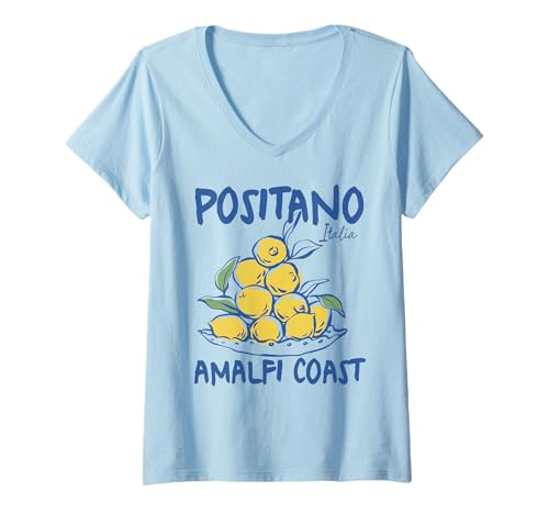 Damen Positano Zitrone T-Shirt mit V-Ausschnitt Damen Positano Zitrone T-Shirt mit V-Ausschnitt von Italian Summer Coastal Scrapbook Shirts